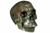 Realistic, Polished Bloodstone (Heliotrope) Skull #150937-1